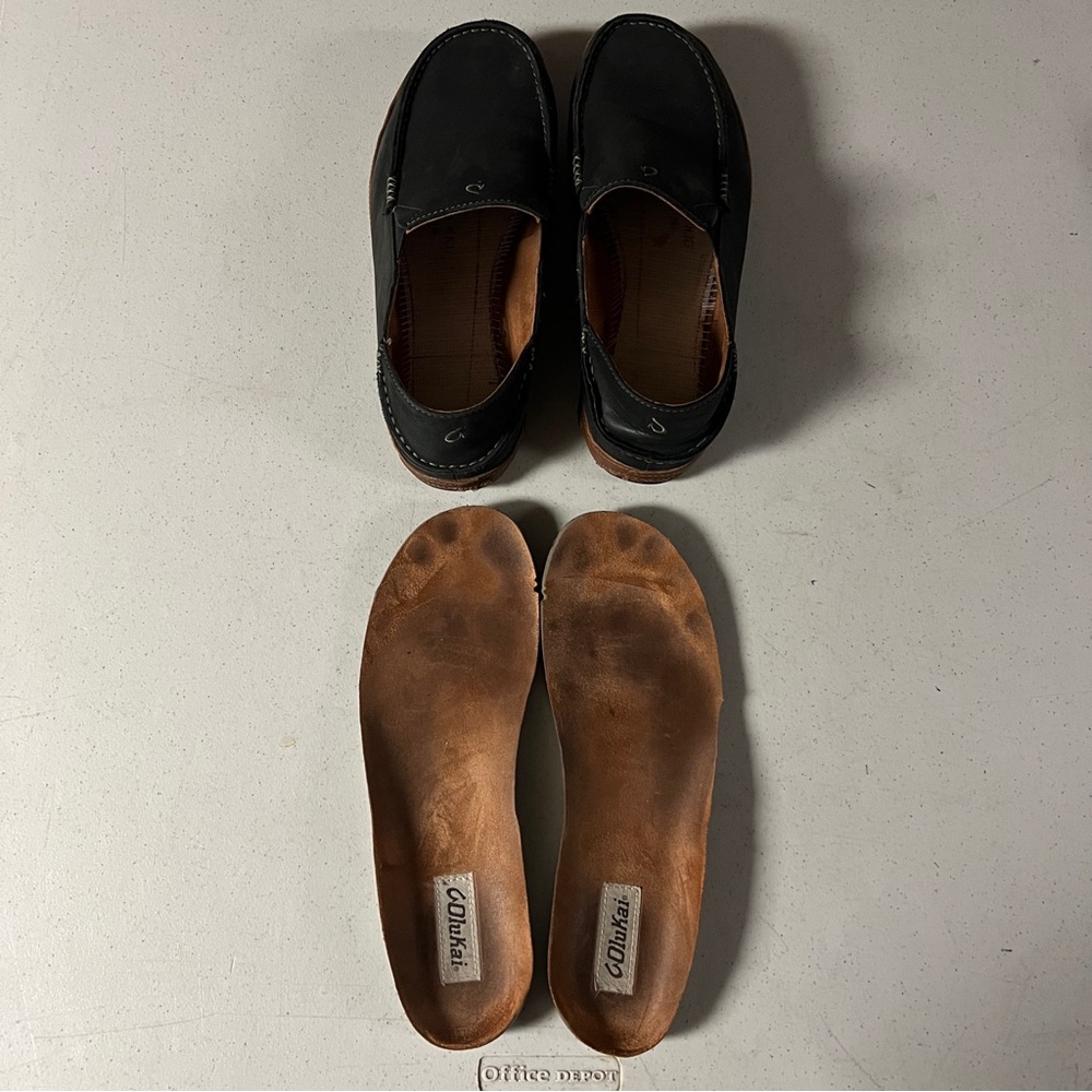 Olukai Moloa Shoes Mens 11 Black Convertible Leather Slip On Casual Moc Loafers - Picture 14 of 14